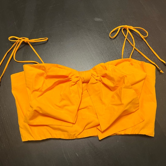 Anthropologie Maeve Orange Summer Bow Statement Crop Top Size Medium - Picture 3 of 6